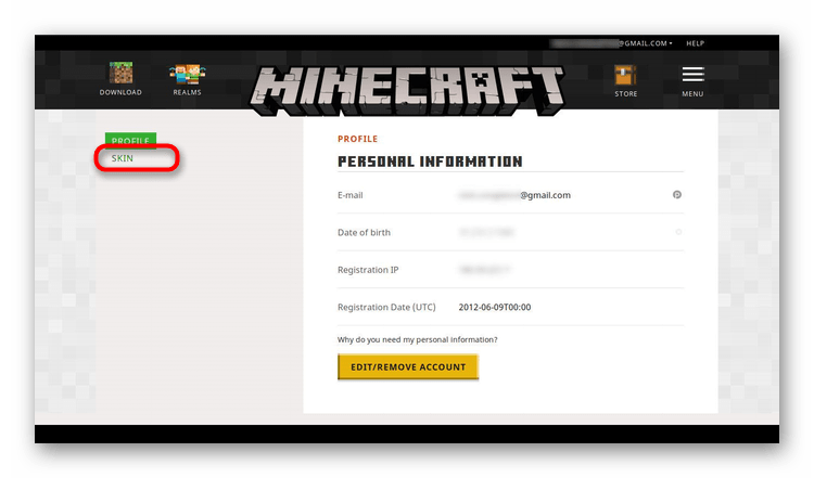 Поиск скина в Minecraft на официальном сайте