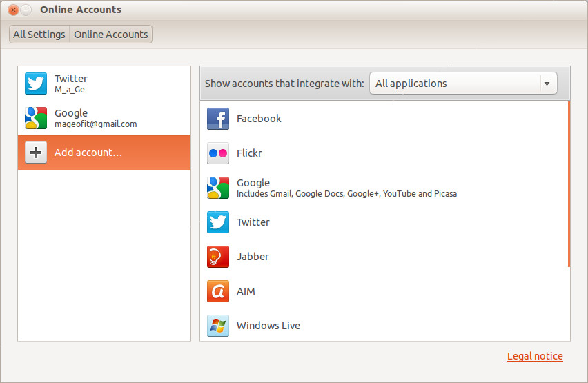 Online Accounts in Ubuntu